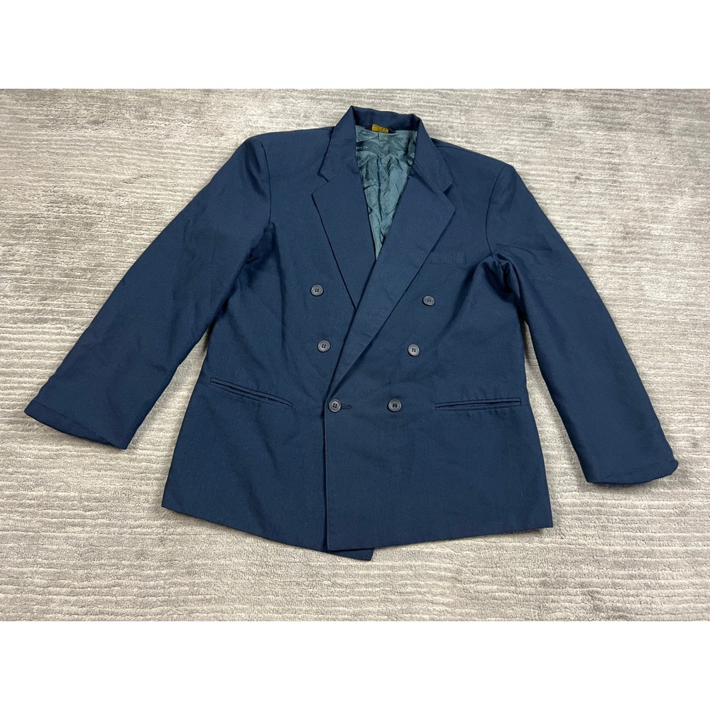 Preview Blazer Mens M Navy Blue Double Breasted Solid Formal Business Vintage